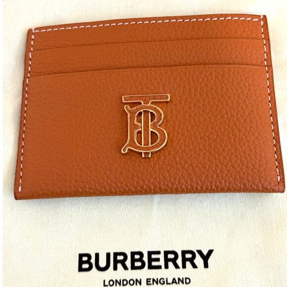 NWT Burberry TB Logo Plaque Leather Card Case in Warm Russet - Picture 6 of 13